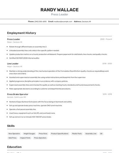 Press Leader Resume