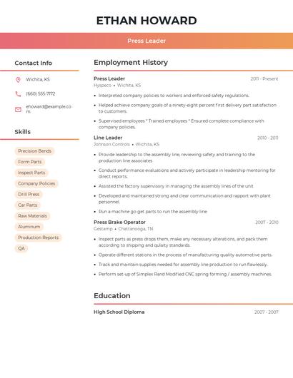 Press Leader Resume