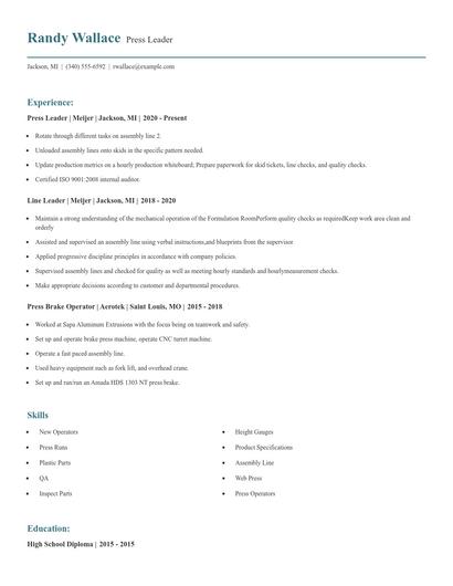 Press Leader Resume