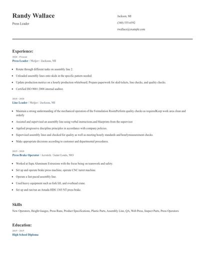 Press Leader Resume