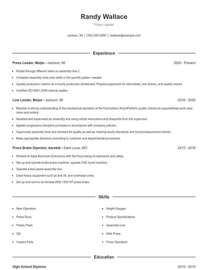 Press Leader Resume