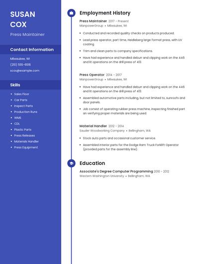 Press Maintainer Resume