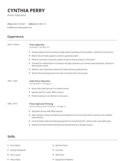 Press Operator Resume