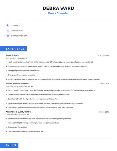 Press Operator Resume