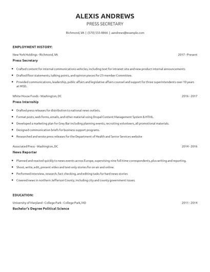 Press Secretary Resume