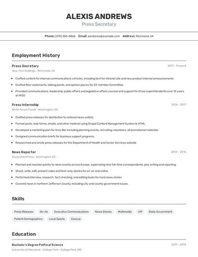 Press Secretary Resume