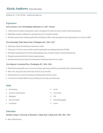 Press Secretary Resume