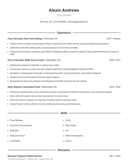 Press Secretary Resume