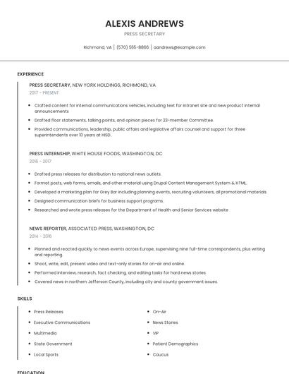 Press Secretary Resume