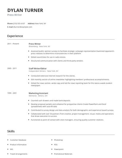 Press Writer Resume