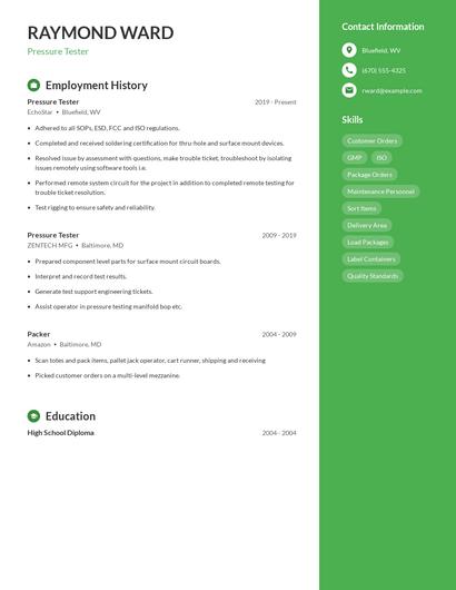Pressure Tester Resume