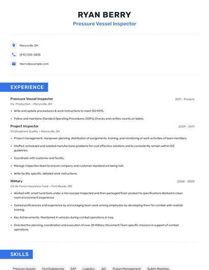 Pressure Vessel Inspector Resume