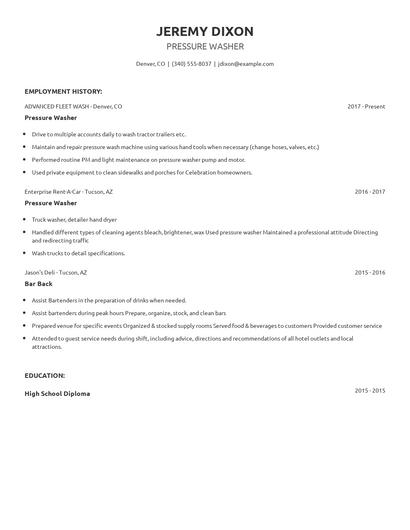 Pressure Washer Resume