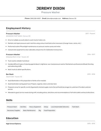 Pressure Washer Resume