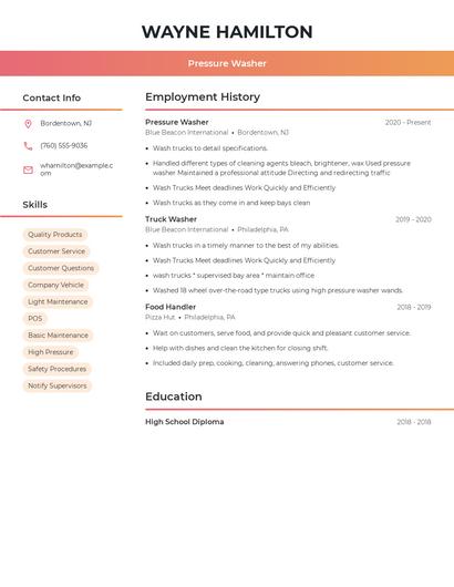 Pressure Washer Resume