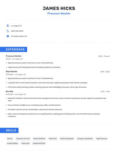 Pressure Washer Resume