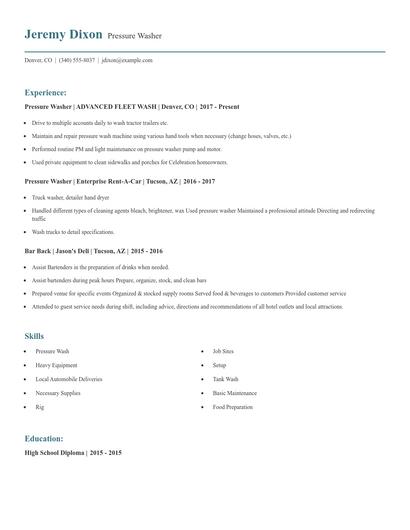 Pressure Washer Resume