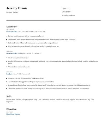 Pressure Washer Resume