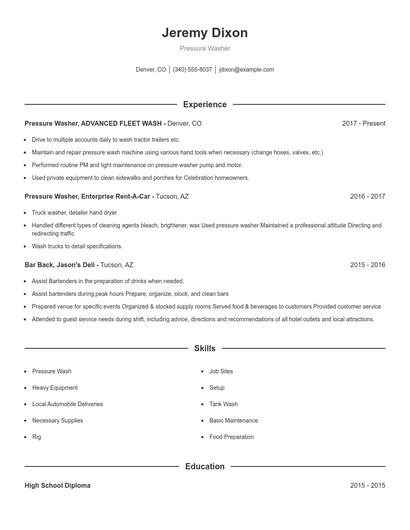 Pressure Washer Resume