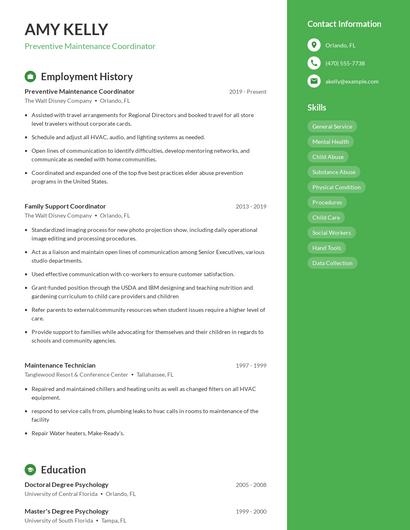 Preventive Maintenance Coordinator Resume