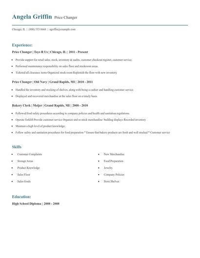 Price Changer Resume