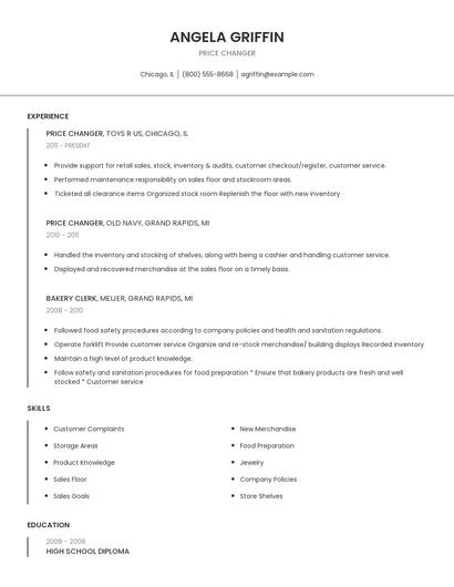 Price Changer Resume