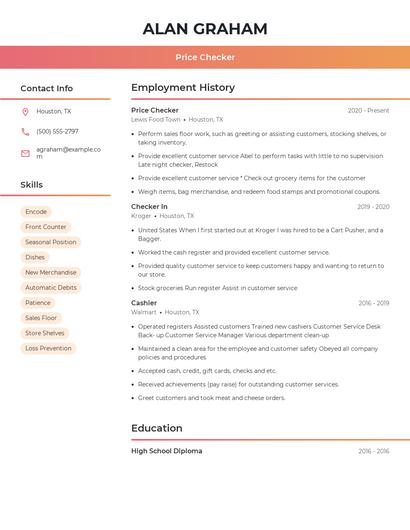 Price Checker Resume