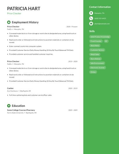 Price Checker Resume