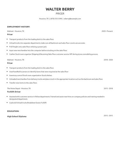 Pricer Resume