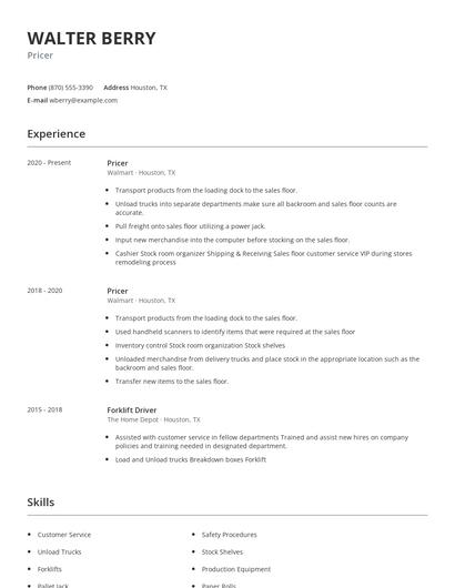 Pricer Resume
