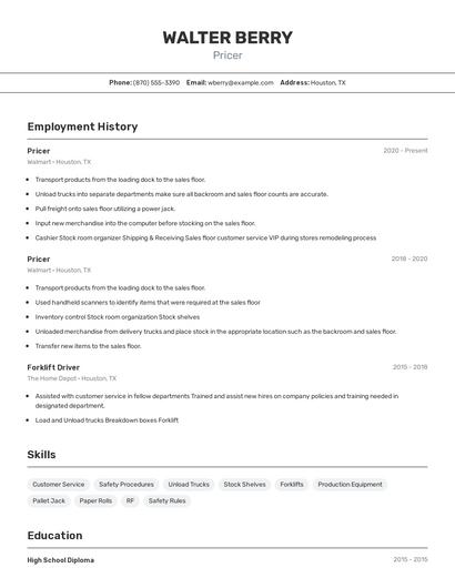 Pricer Resume