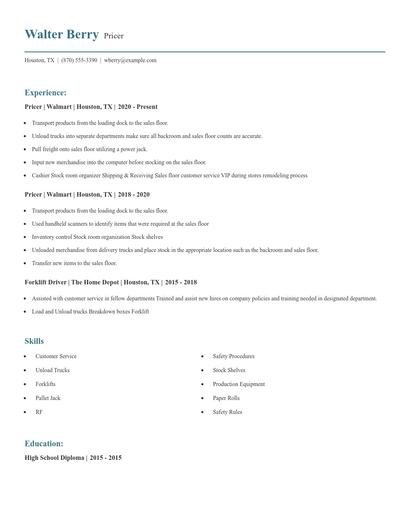 Pricer Resume