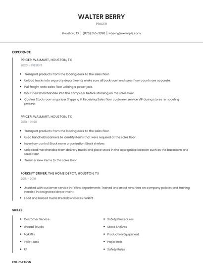 Pricer Resume