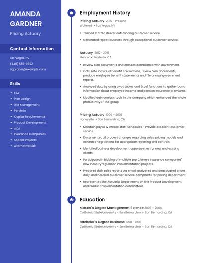 Pricing Actuary Resume