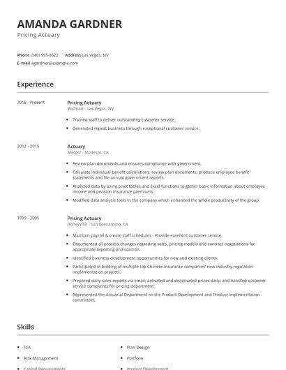 Pricing Actuary Resume