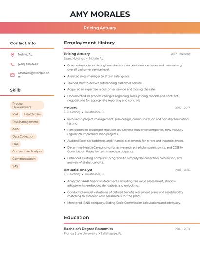 Pricing Actuary Resume