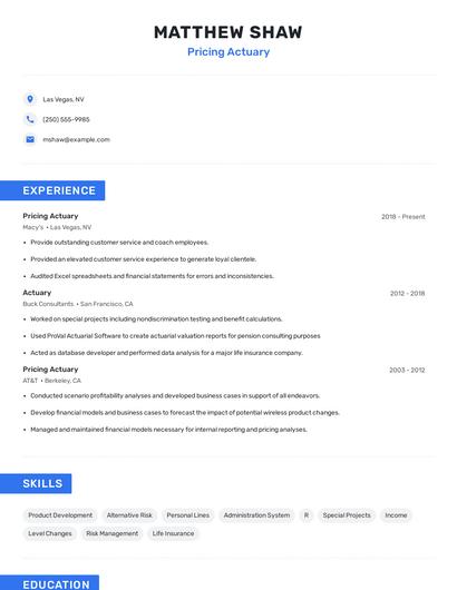 Pricing Actuary Resume