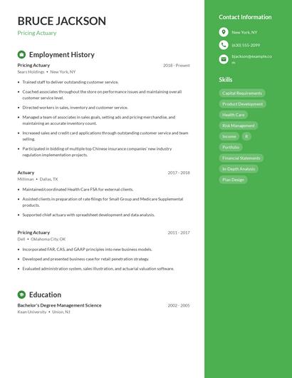 Pricing Actuary Resume