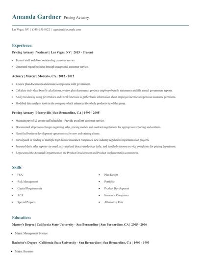 Pricing Actuary Resume