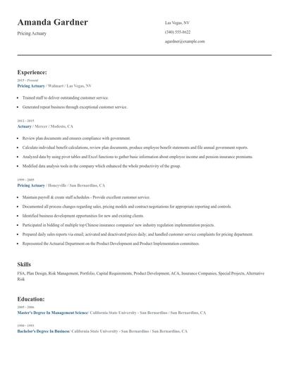 Pricing Actuary Resume