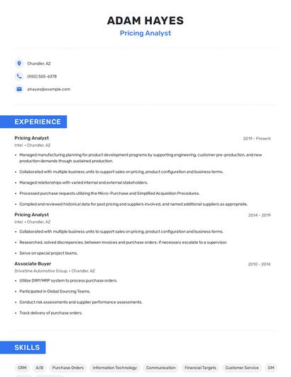 Pricing Analyst Resume