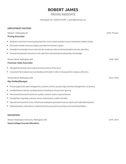 Pricing Associate Resume