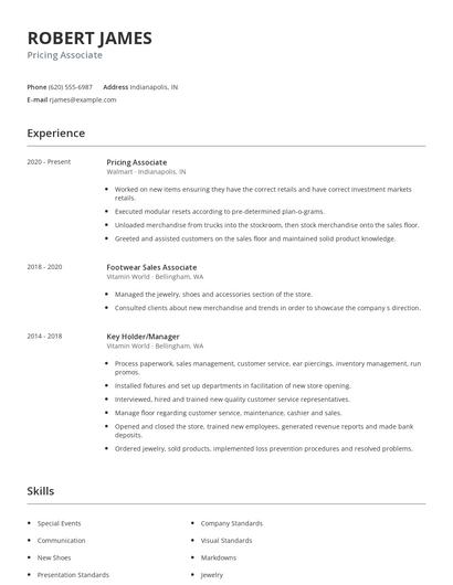 Pricing Associate Resume