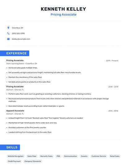 Pricing Associate Resume