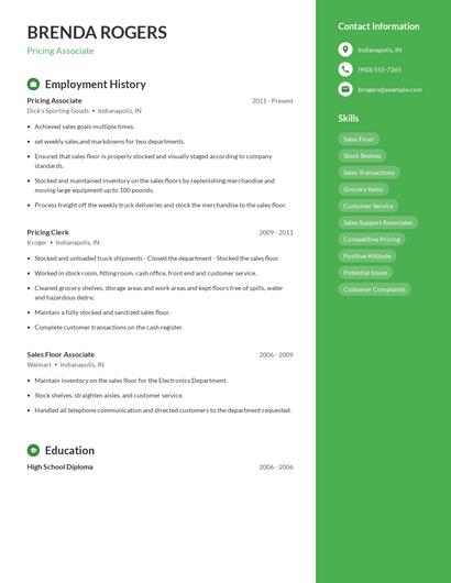 Pricing Associate Resume