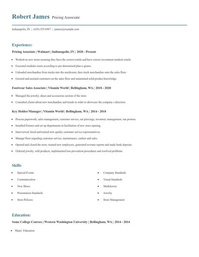 Pricing Associate Resume