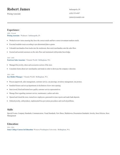 Pricing Associate Resume