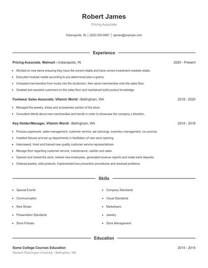 Pricing Associate Resume