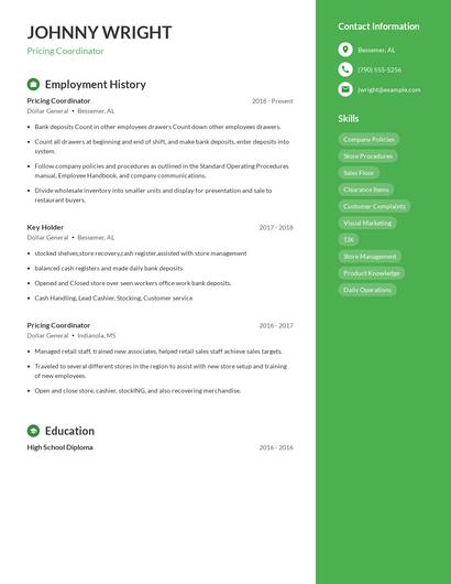 Pricing Coordinator Resume