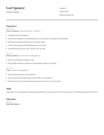 Pricing Coordinator Resume